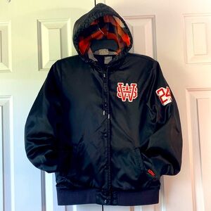 Nike Women NSW Team Sportswear Black Satin Bomber Jacket Size M -PreOwned